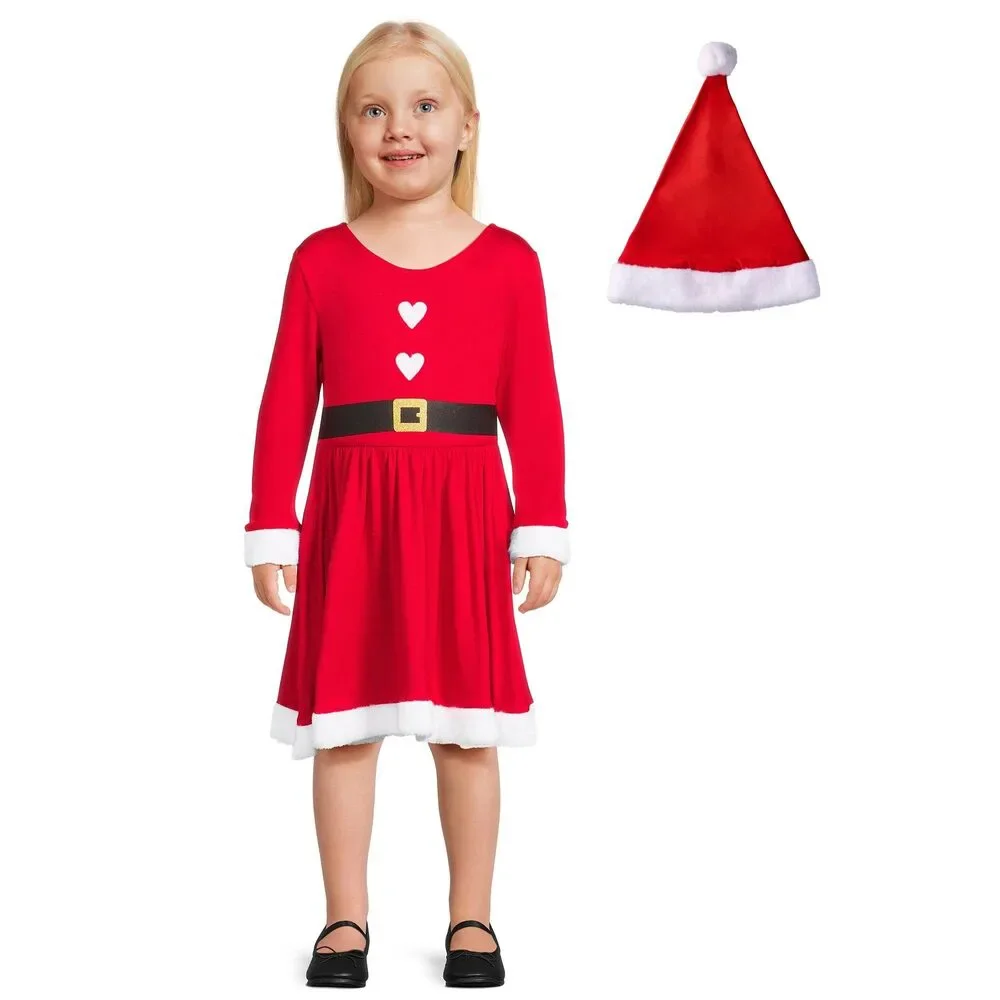 Holiday Time Girls Santa or Elf Dress + Hat, Sizes 18M-3T